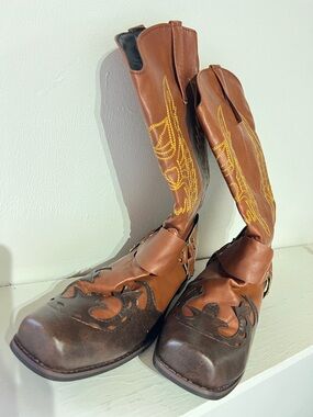 New - Men's Brown Costume Cowboy Boots with Contrast Stitching
